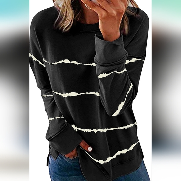 Black Tie Dye Printed Striped Pullover - Picture 2 of 8